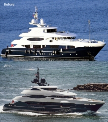 M/Y Abbracci built by Heseen Yachts with her new paint scheme designed by Murray & Associates.