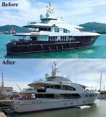 The 43m M/Y Baca, built by Royal Denship. New paint scheme designed by Murray & Associates. .